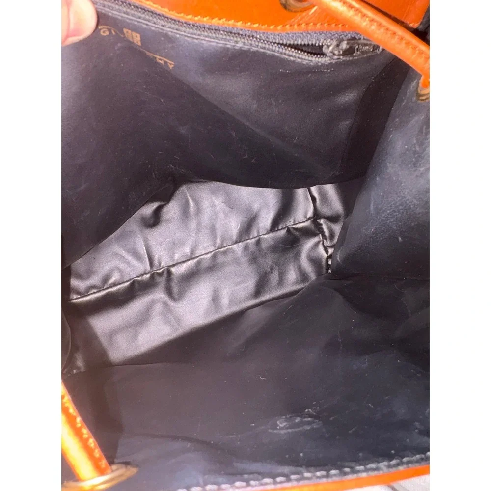 Givenchy Vintage Tan Leather Drawstring Backpack Gold Hardware Studded Logo‎
